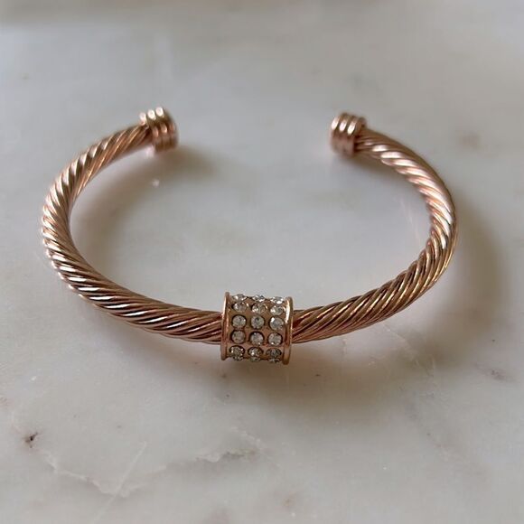 Rose gold and faux diamond bangle bracelet - Picture 2 of 3